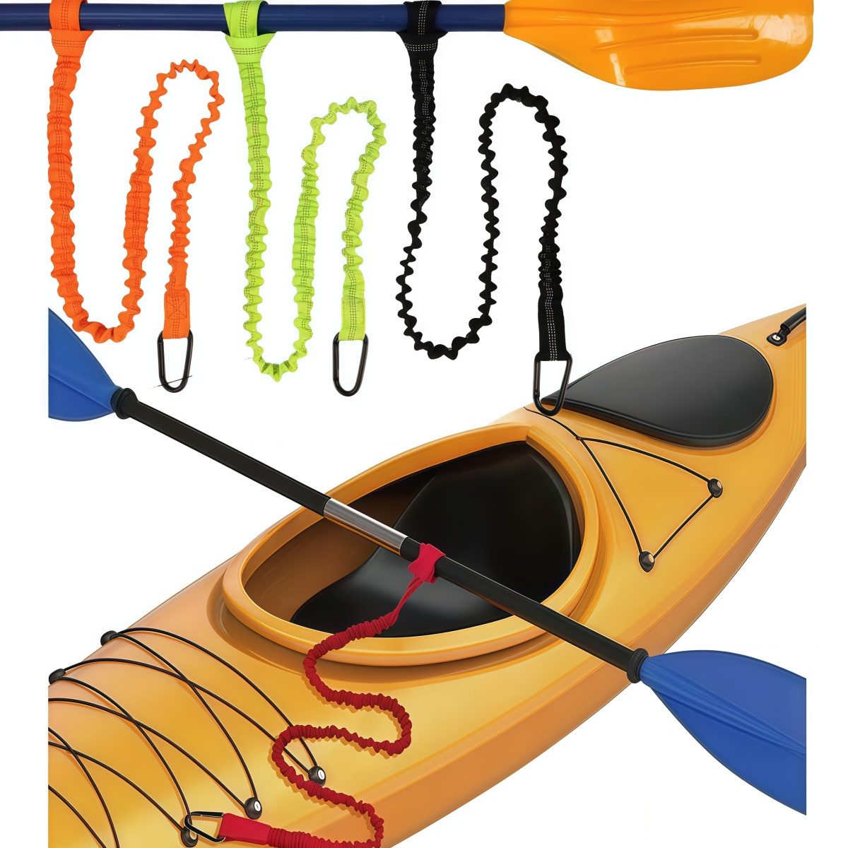 Fishing Boat Inflatable - Reflektierende elastische Kajak-Paddelgurte - Sicherheitshaken, Wickelseile,